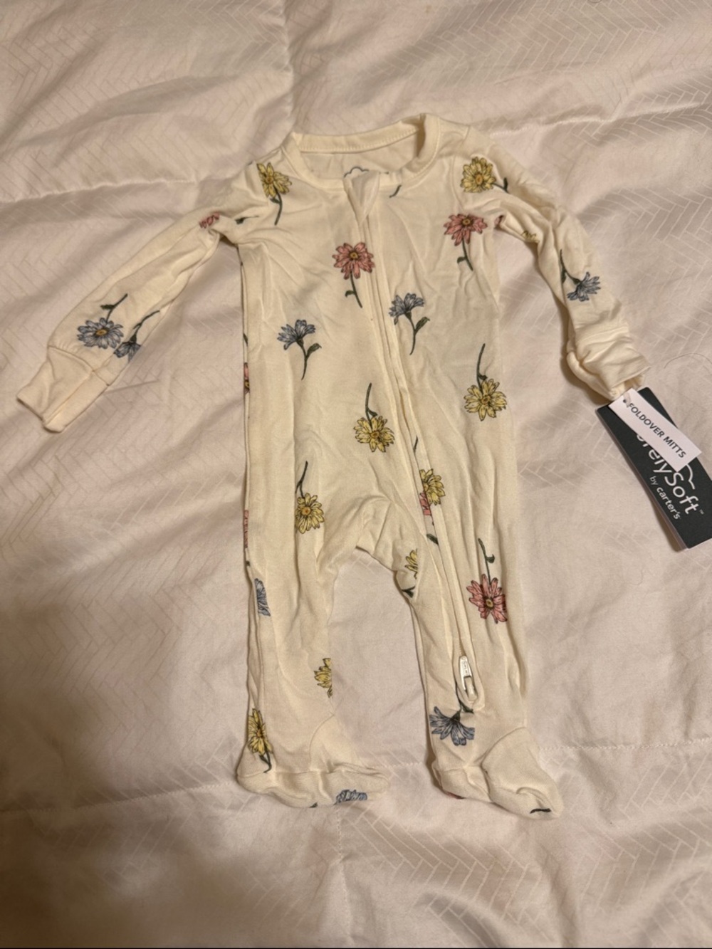 Carter's Cream Floral Footed One-Piece Pajamas - Multicolor Flowers